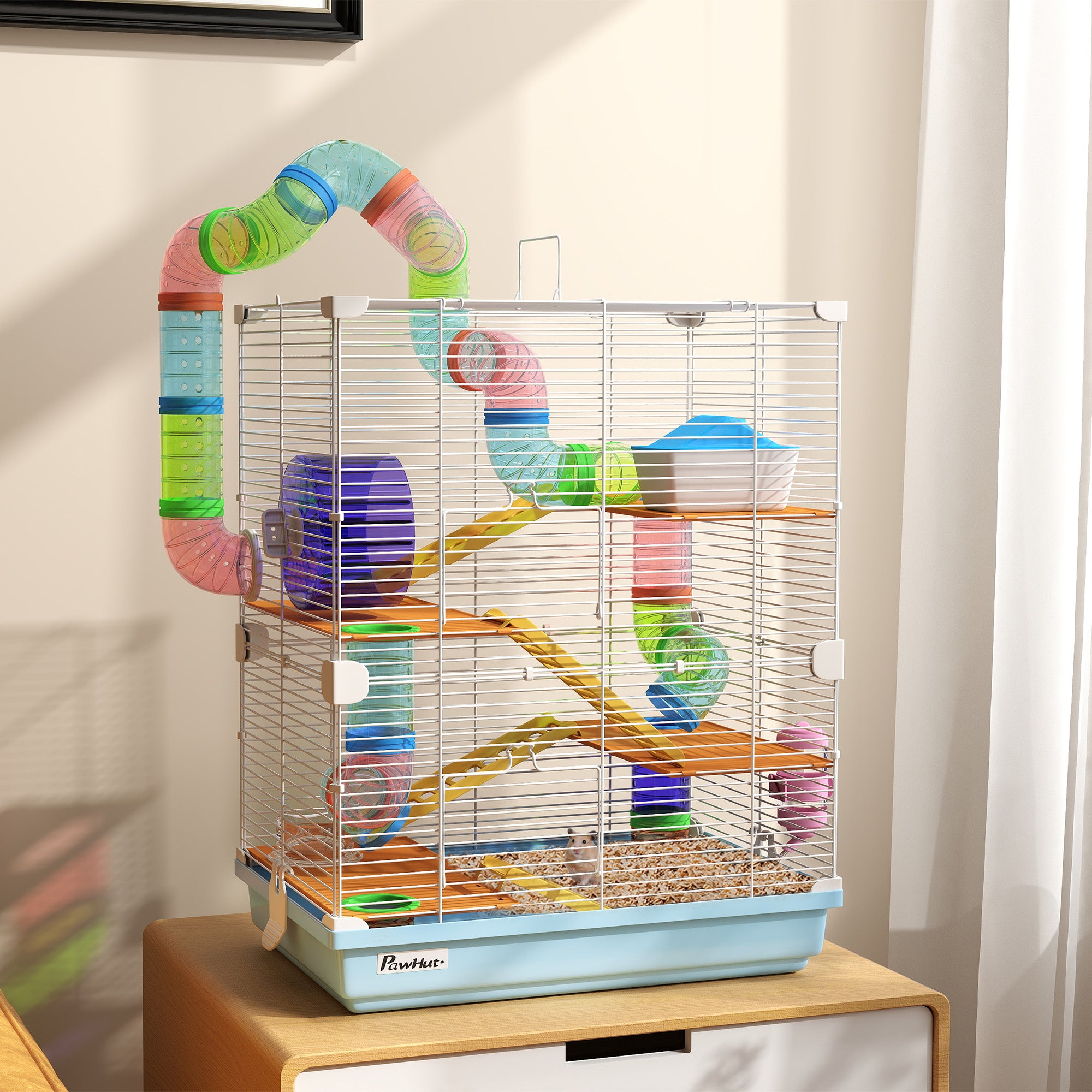 Premium 5 Tier Hamster Cage Portable Carrier with Wheel Tube