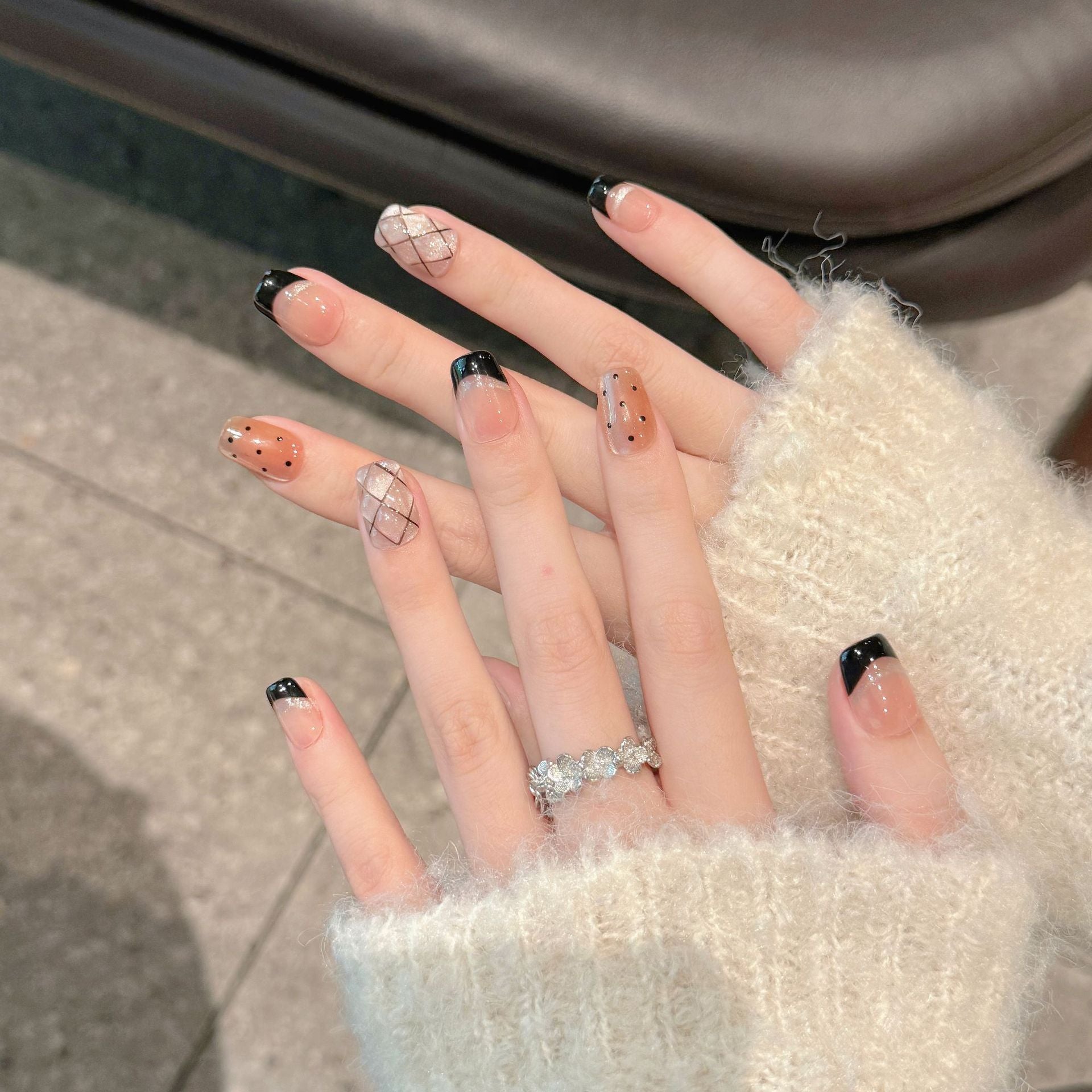 French Black Edge Classic Press On Nails