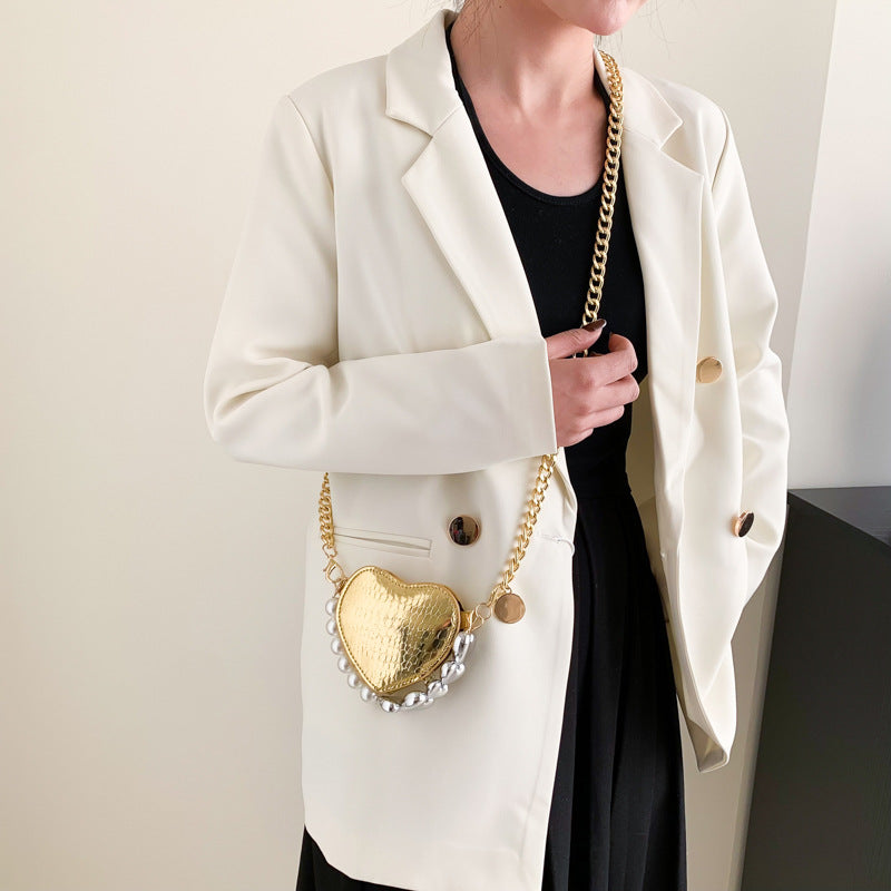 Mini Love Shape Pearl Handbag Cute Chain Shoulder Messenger Bag