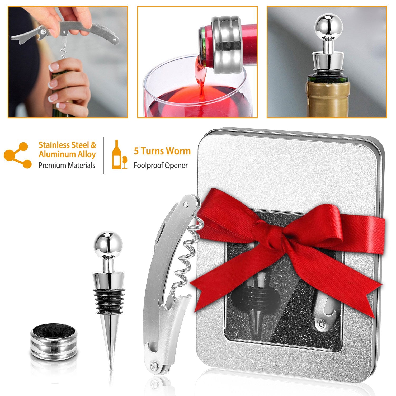 3PCS Wine Opener Set Corkscrew, Foil Cutter & Stopper Kit
