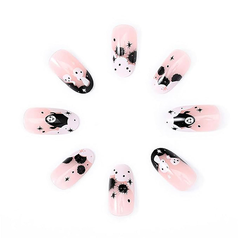 24 PCS Long Fake Nails with Nail Art Design
