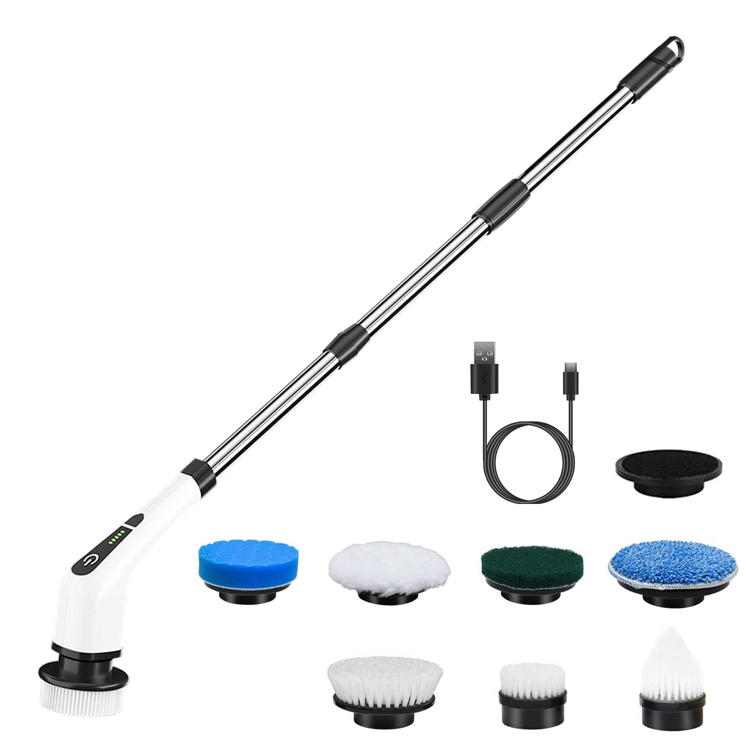 Electric Spin Scrubber Cordless Telescopic Cleaning Brush 8 Heads