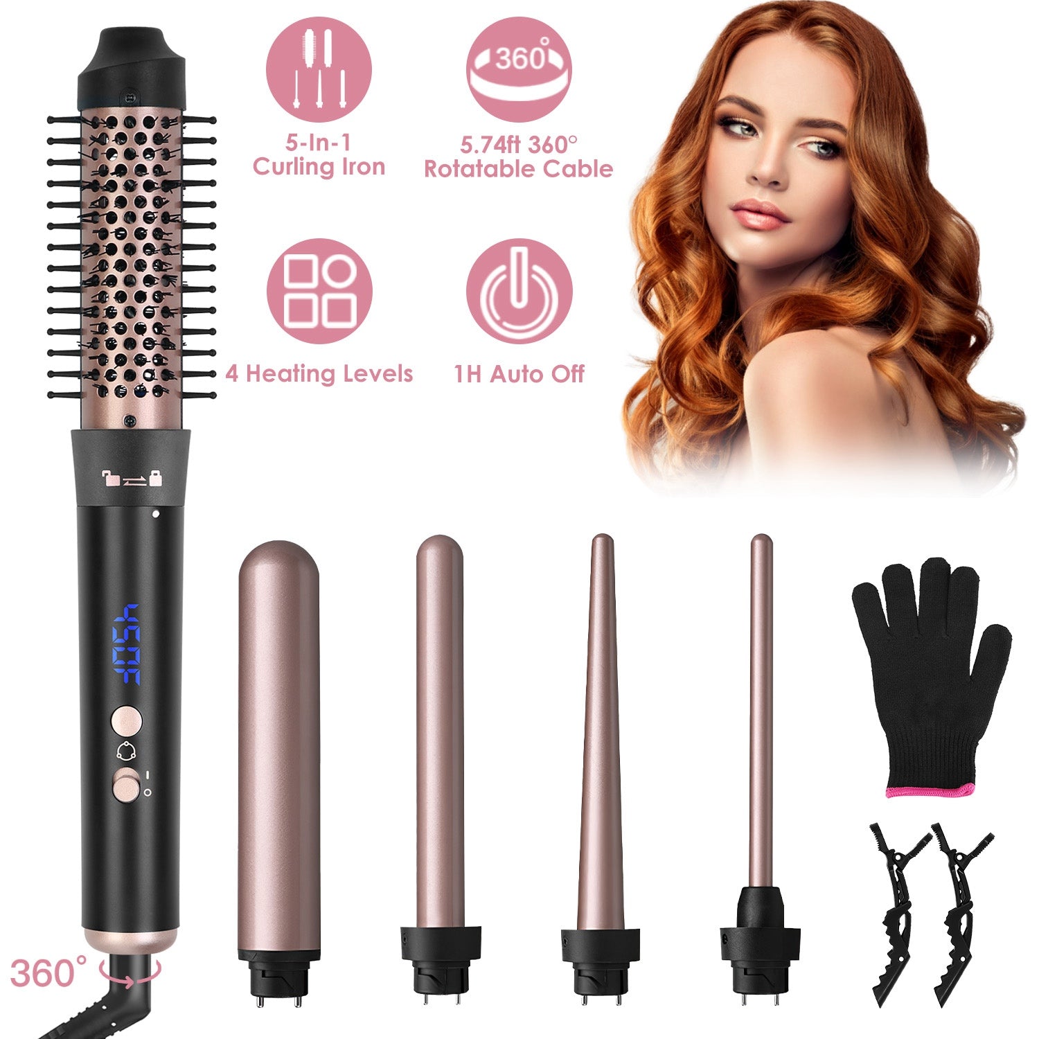 5-in-1 Curling Wand Set with Interchangeable Barrels & Heat