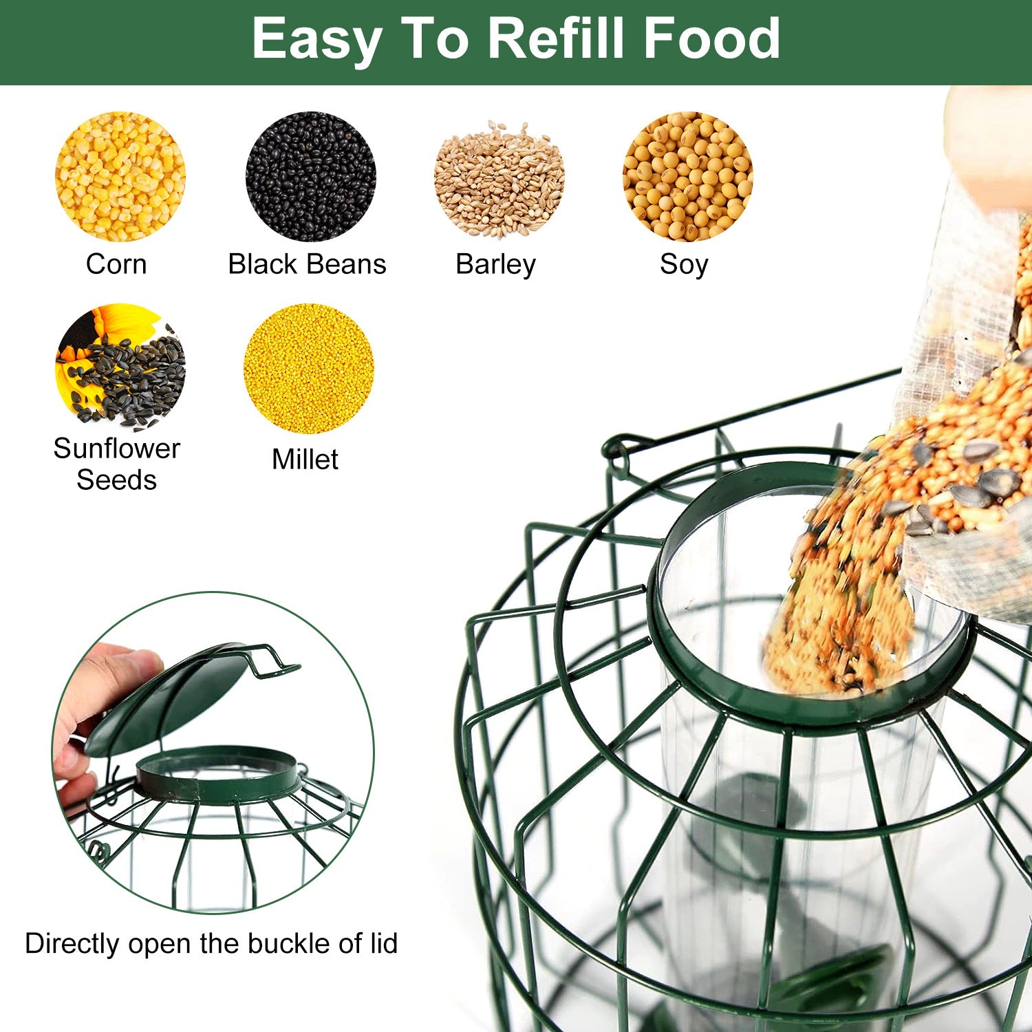 Squirrel Proof Metal Bird Feeder Hanging 4 Port Seed Feeder