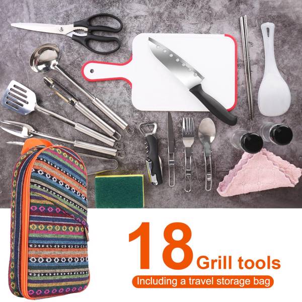 19 Piece Camping Cookware Set Portable Outdoor Cooking Kit
