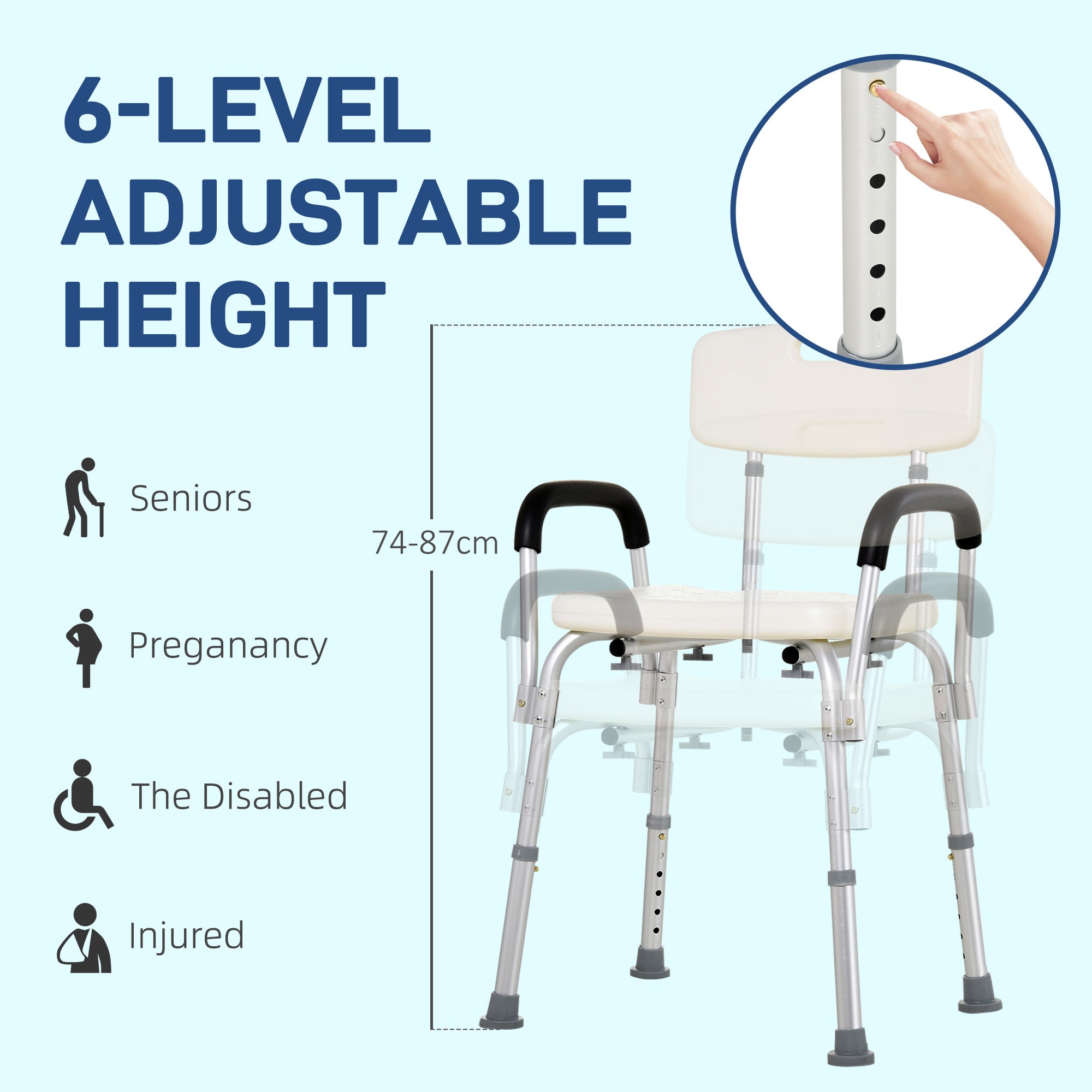 Adjustable Shower Chair with Armrests Medical Bath Bench for Seniors