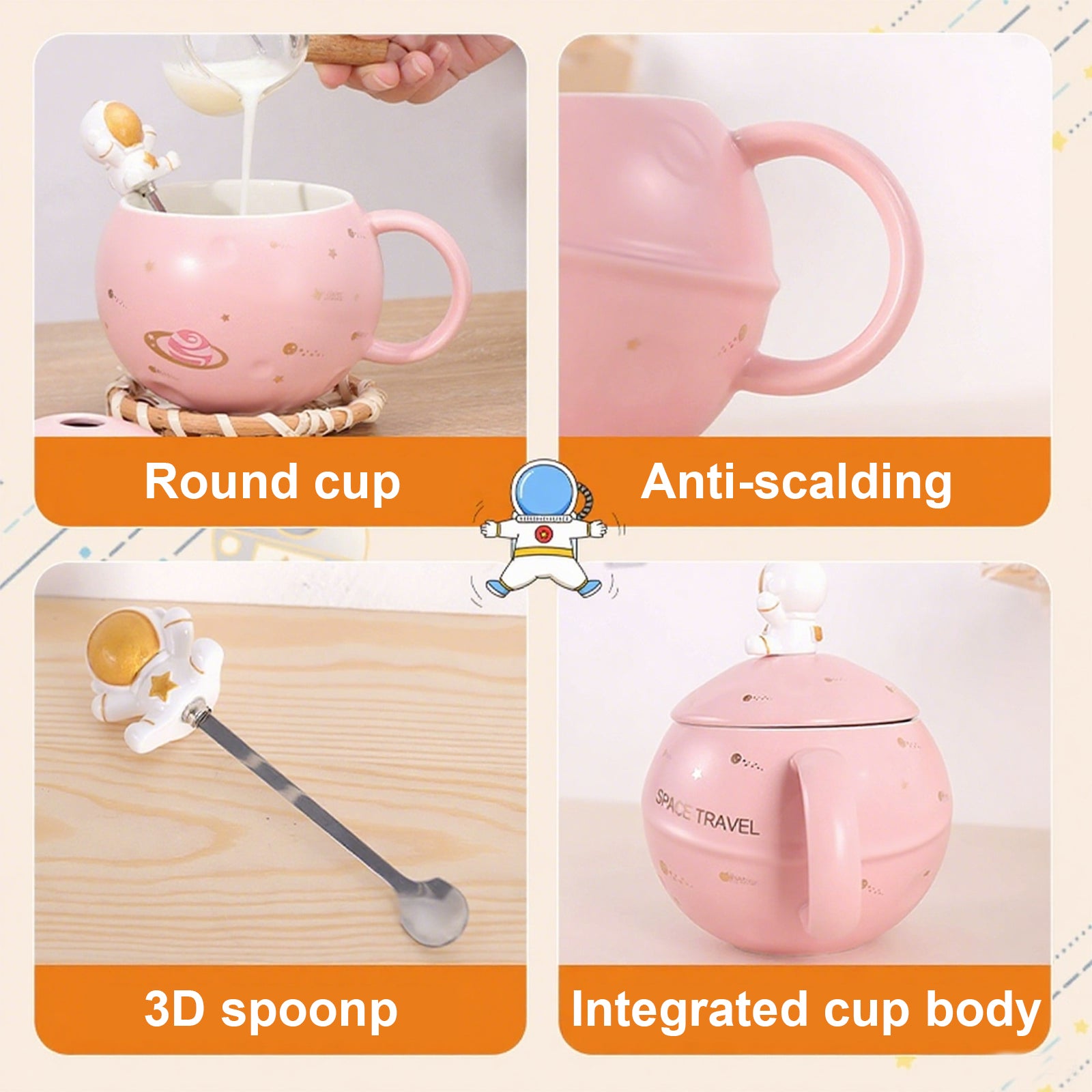 Pink Planet Ceramic Mug Cute Space Coffee Cup
