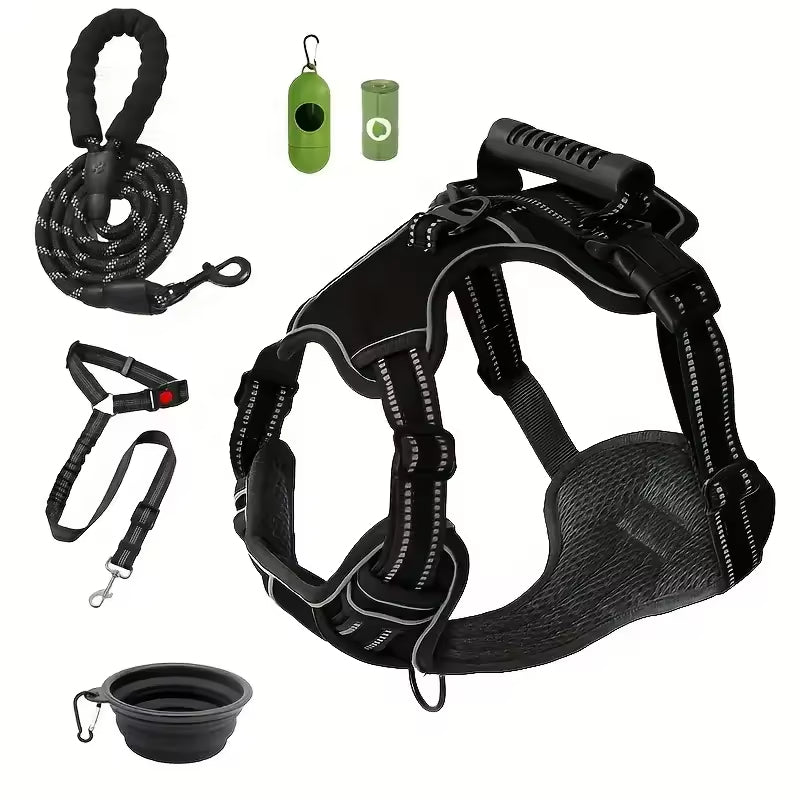 Premium Tactical Dog Harness Set Travel Kit Leash Bowl Belt