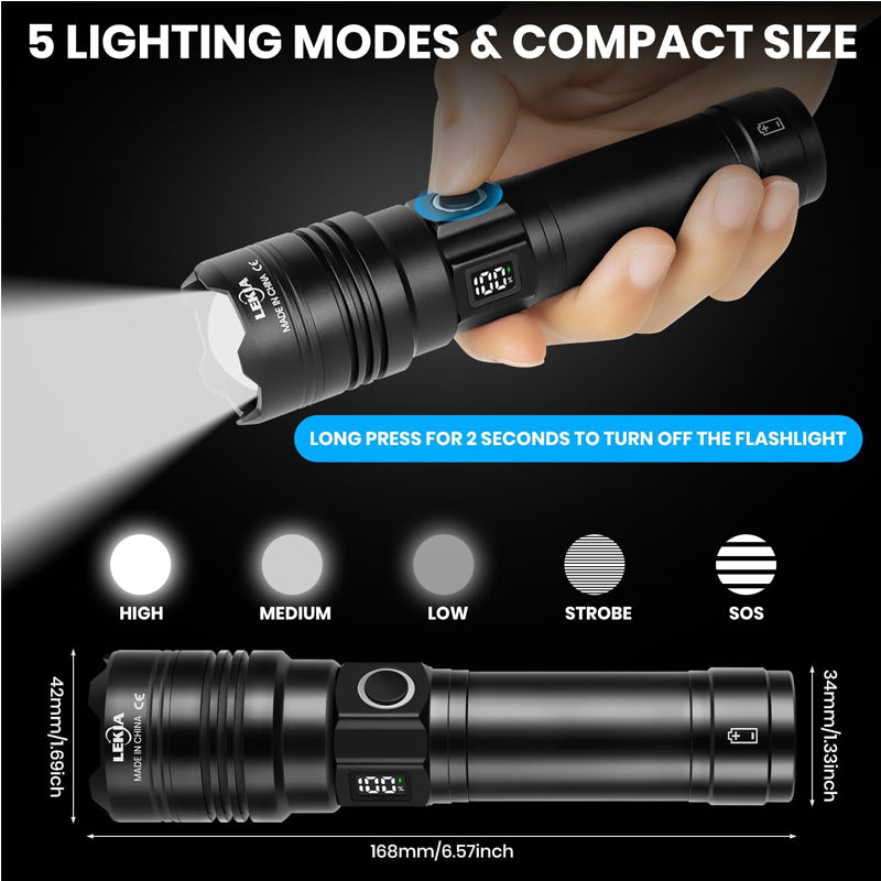 Ultra Powerful Rechargeable Flashlight 50000LM Zoom Waterproof