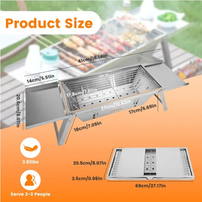 3 In 1 Foldable Charcoal Grill Portable BBQ Cooker