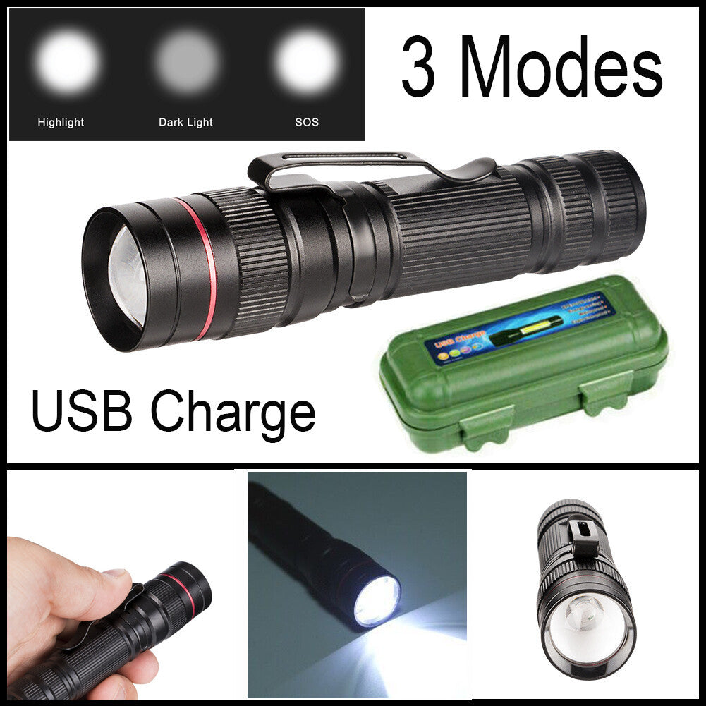Ultra Bright Tactical LED Flashlight USB Rechargeable Mini Torch