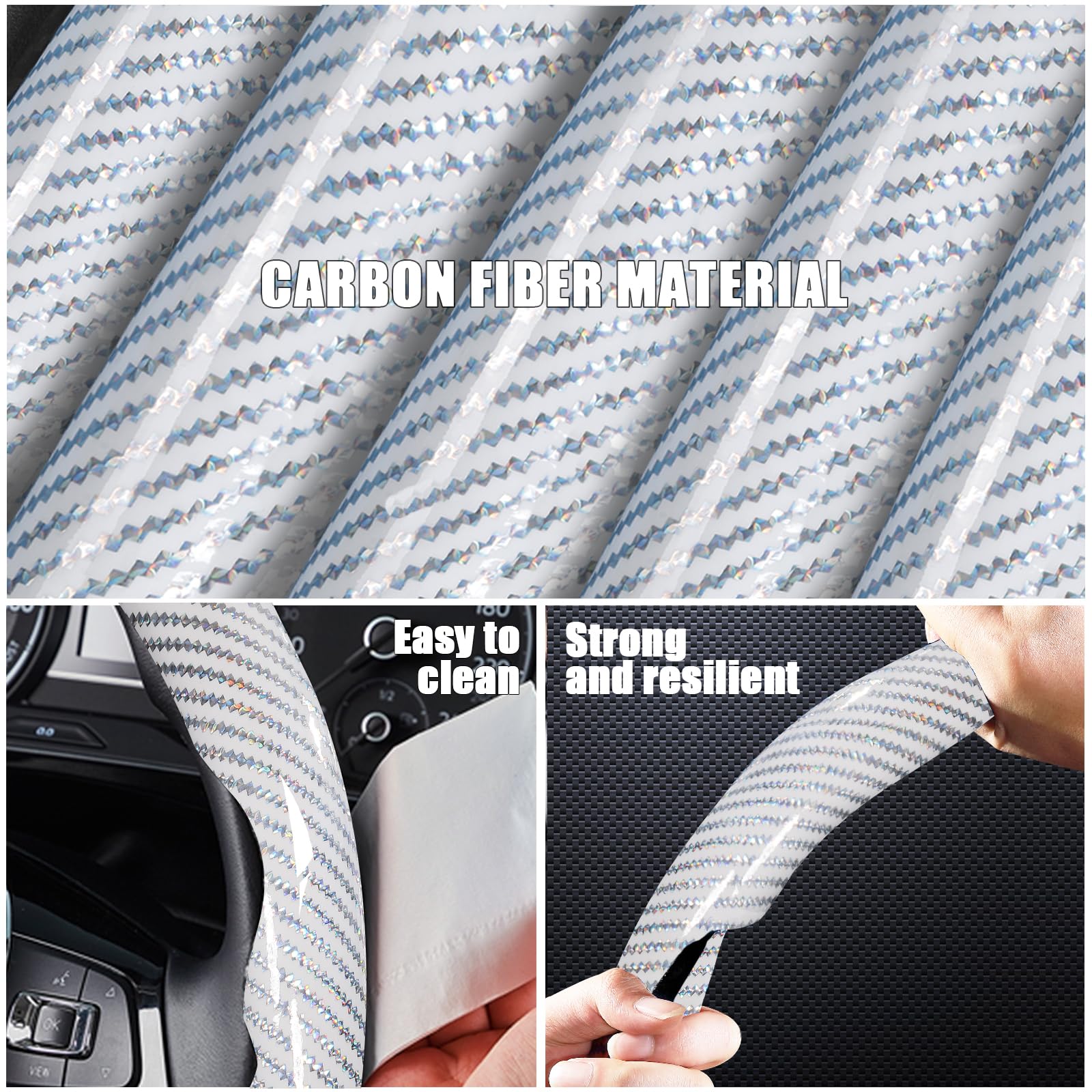 3 Piece Carbon Fiber Steering Wheel Cover Clip On White Universal