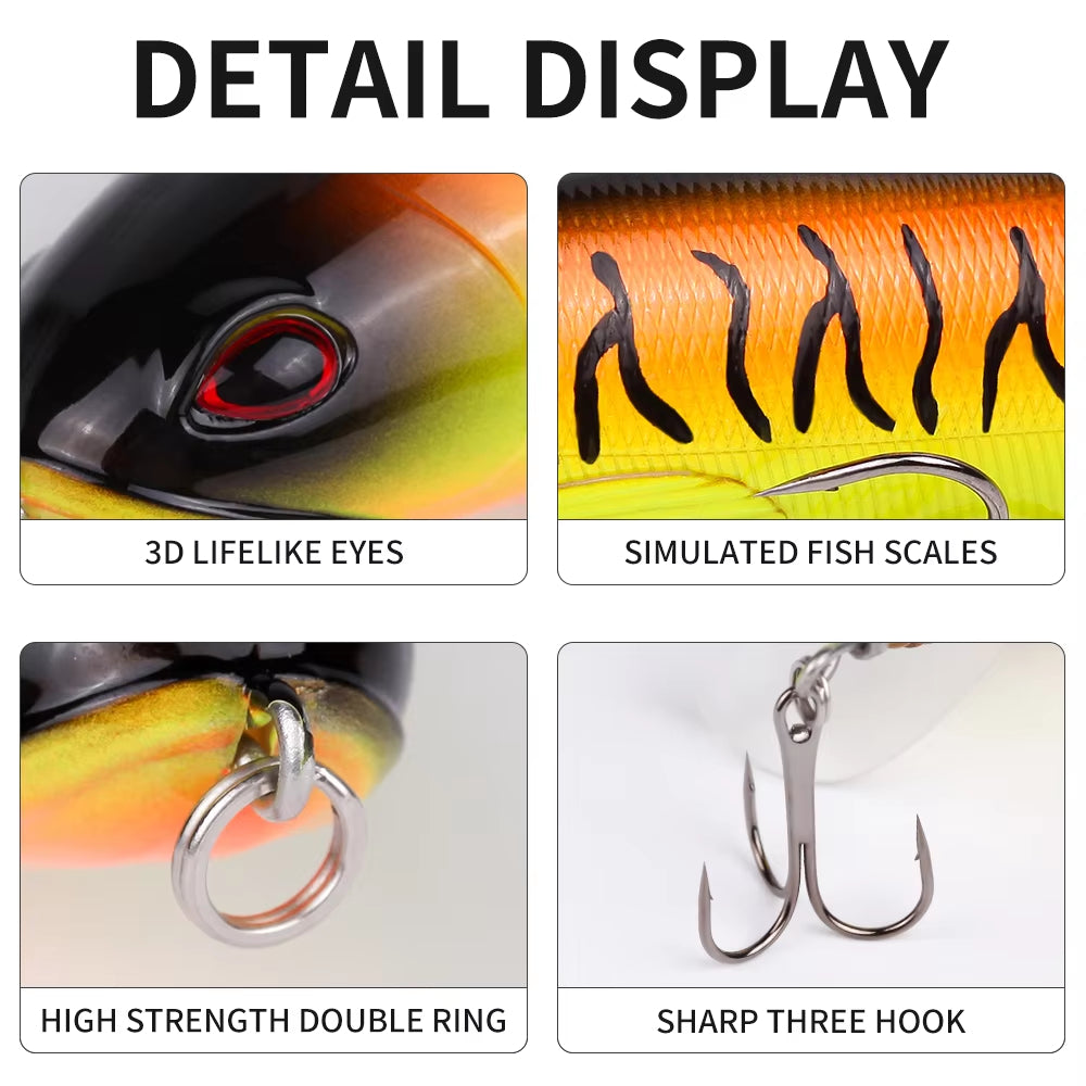 20pcs Topwater Popper Fishing Lures Set with 3D Eyes