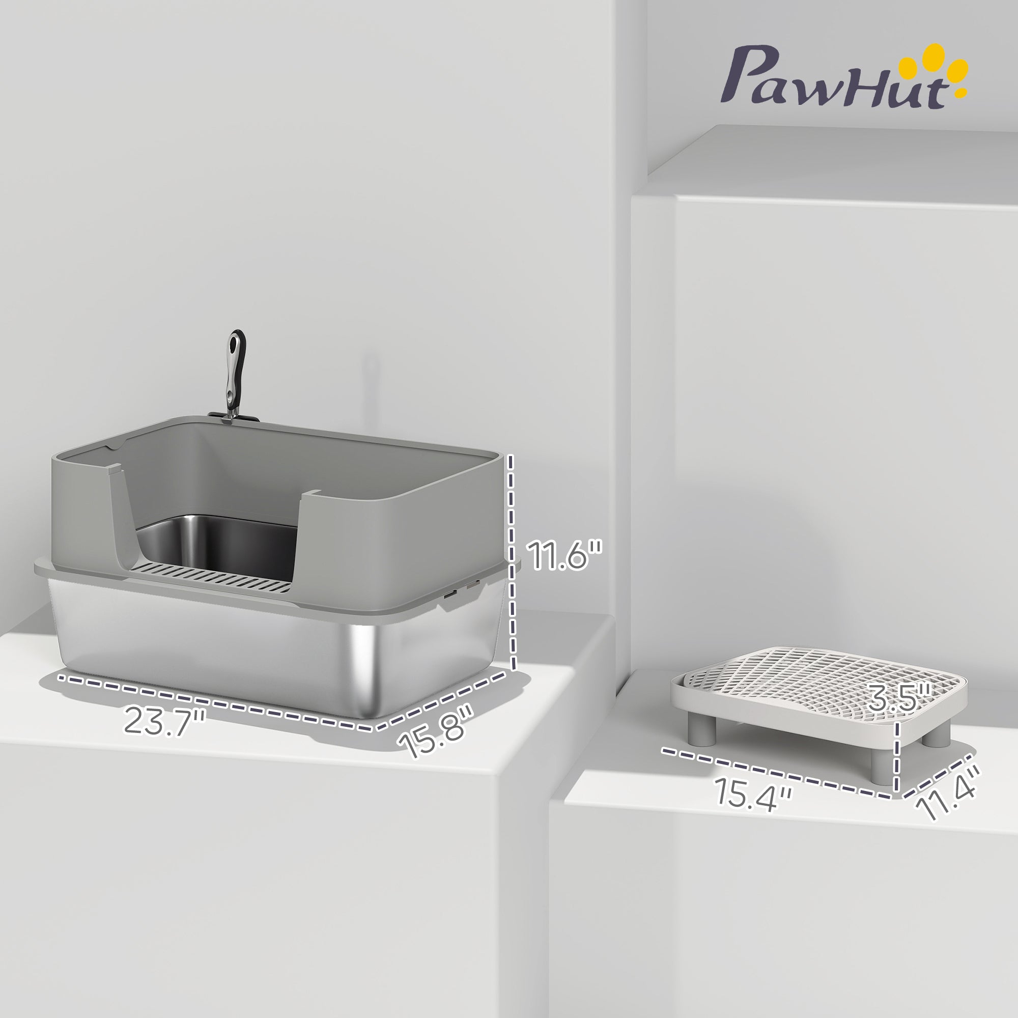Premium Stainless Steel Cat Litter Box High Sides with Scoop