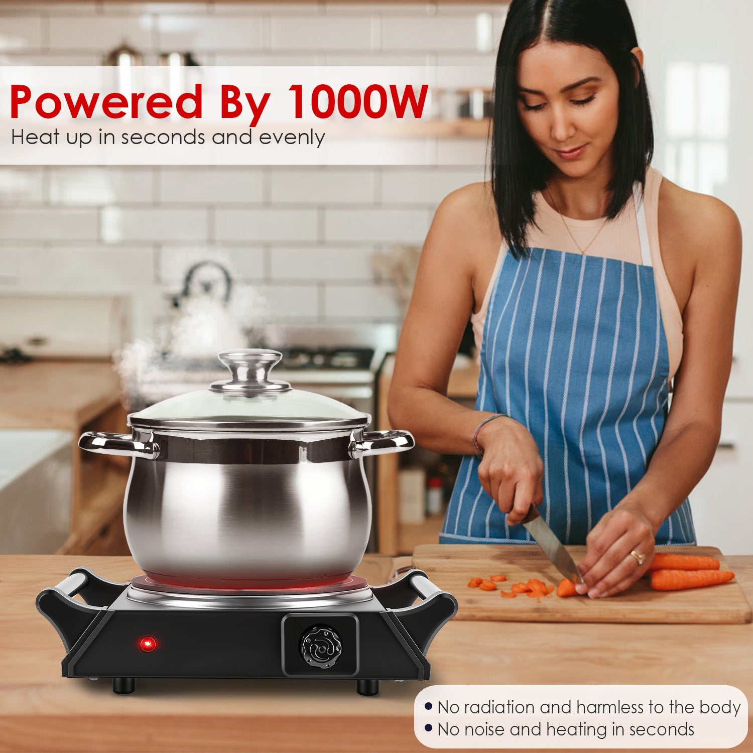 Portable Electric Hot Plate Single Burner 1000W Fast Heating Stove