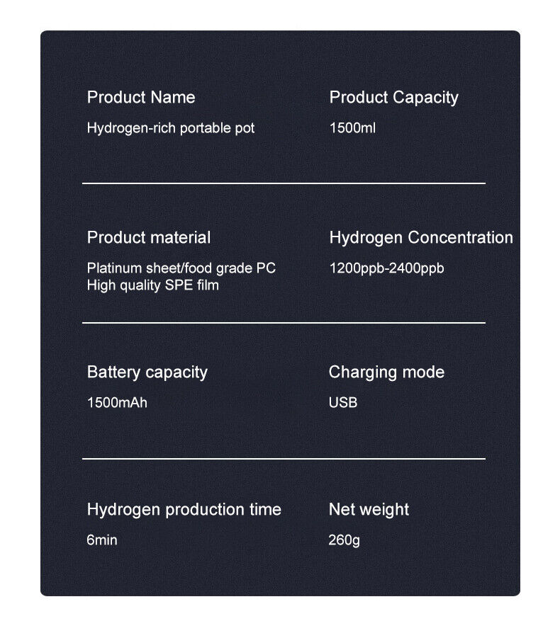 Portable Hydrogen-Rich Water Generator Bottle