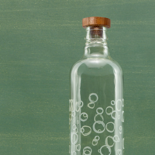 750ml Bubbles Glass Water Bottle with Wooden Stopper