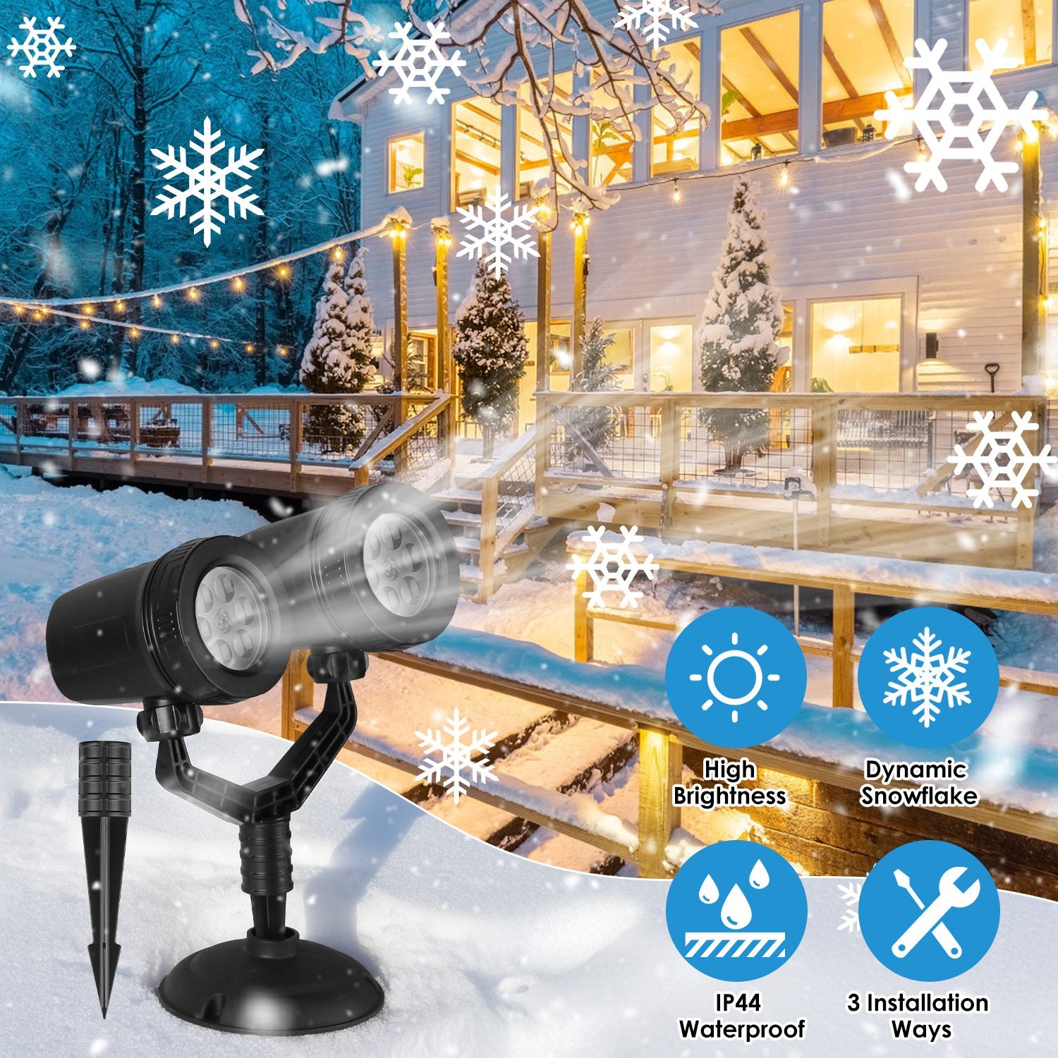 Magical Snowflake LED Projector Light Waterproof Dual Head Xmas