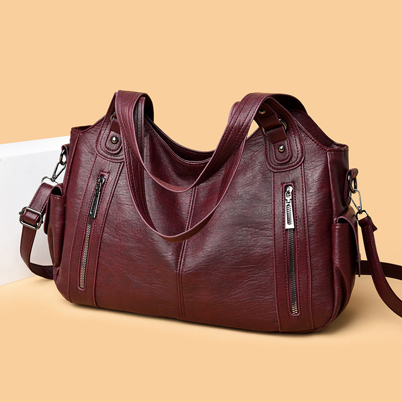 Elegant Retro Handbag Solid Color Textured American Shoulder Bag