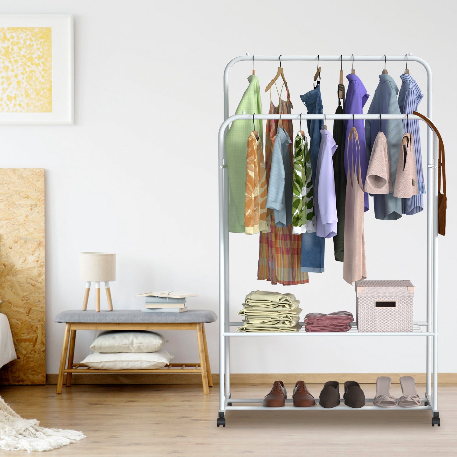 Heavy Duty Rolling Garment Rack with Shelf Clothes Organizer