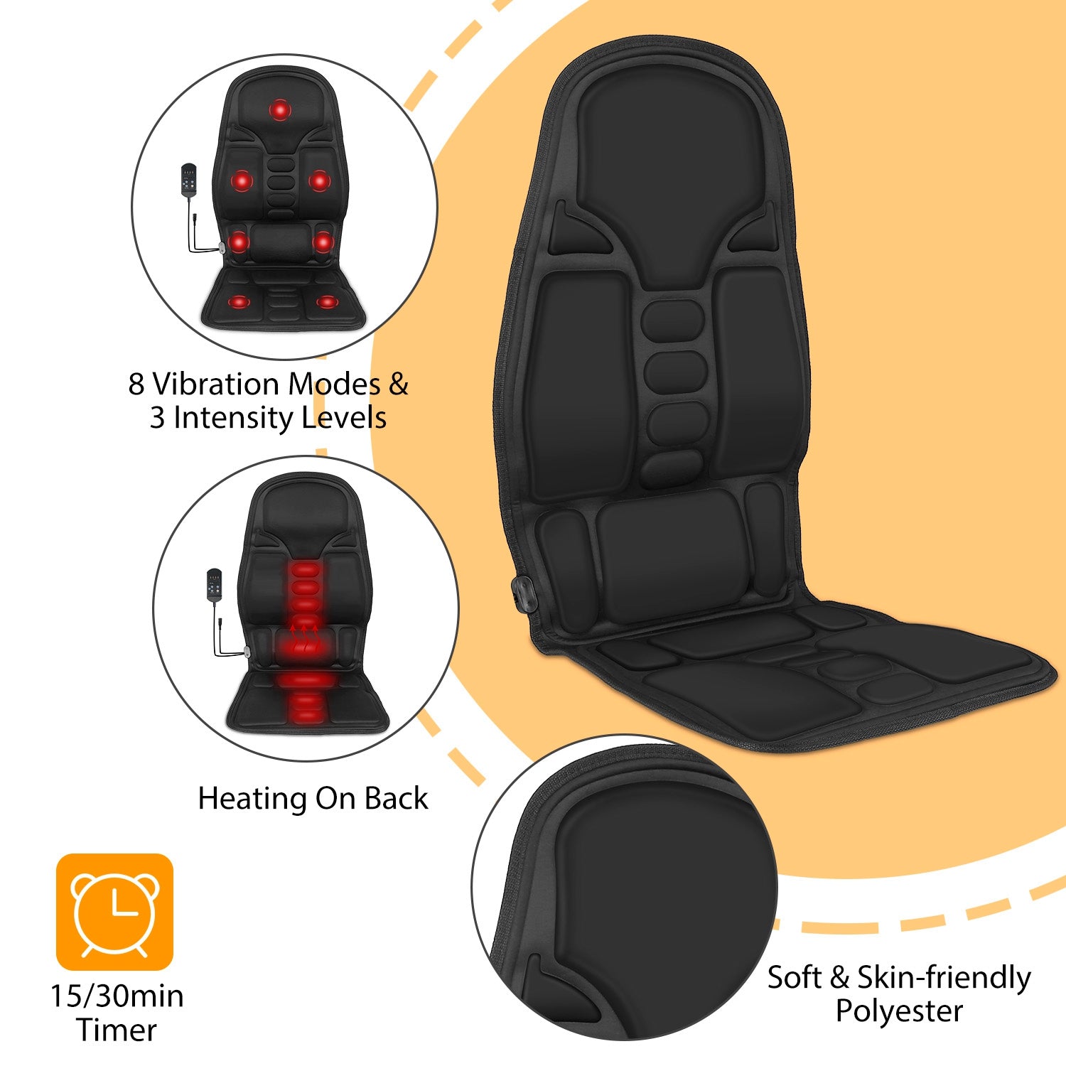 Back Massage Cushion Seat Pad with Heat 8 Modes 3 Intensity Levels