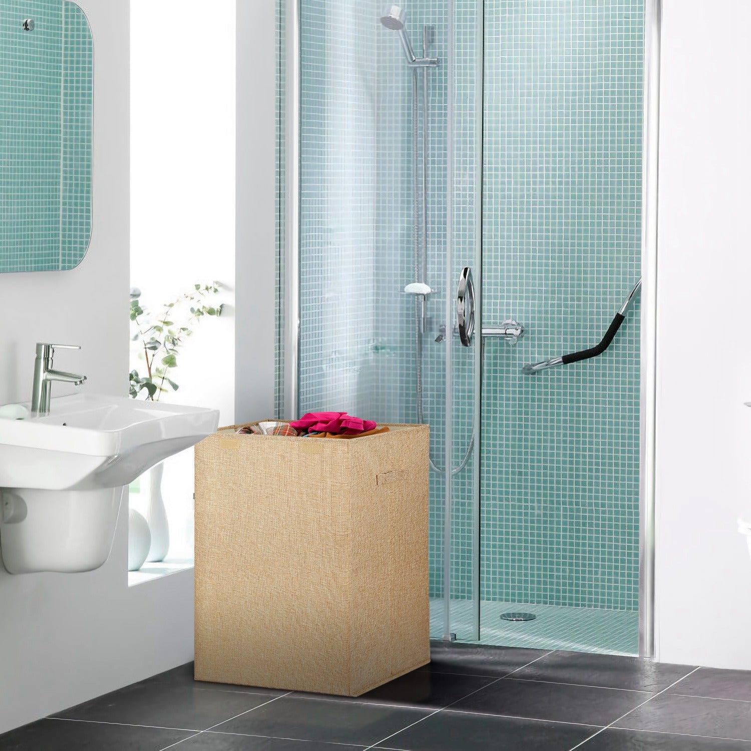 Foldable Laundry Hamper with Lid and Handles Storage Organizer