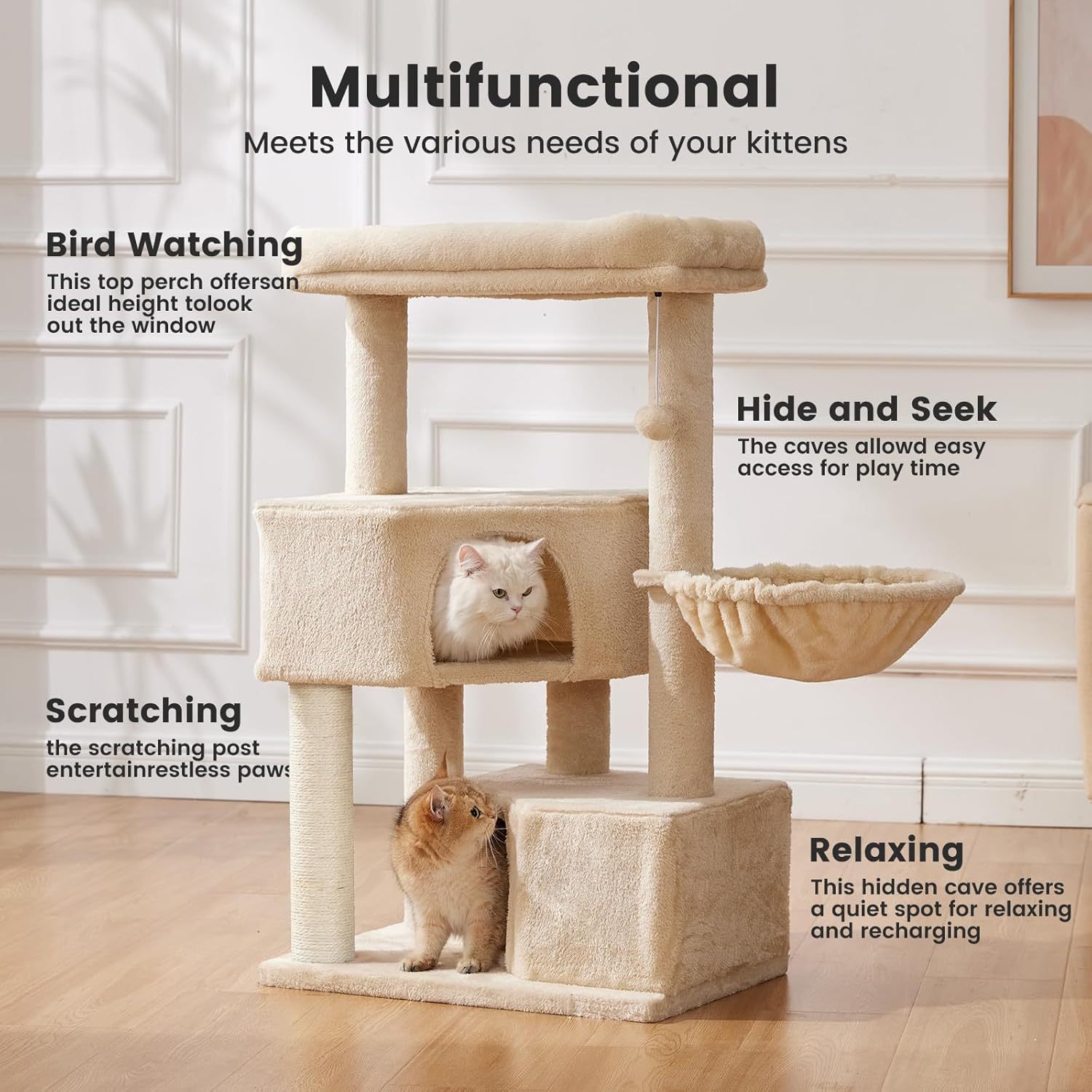 Premium Large Cat Tree Heavy Duty Tower with Scratch Post Perch