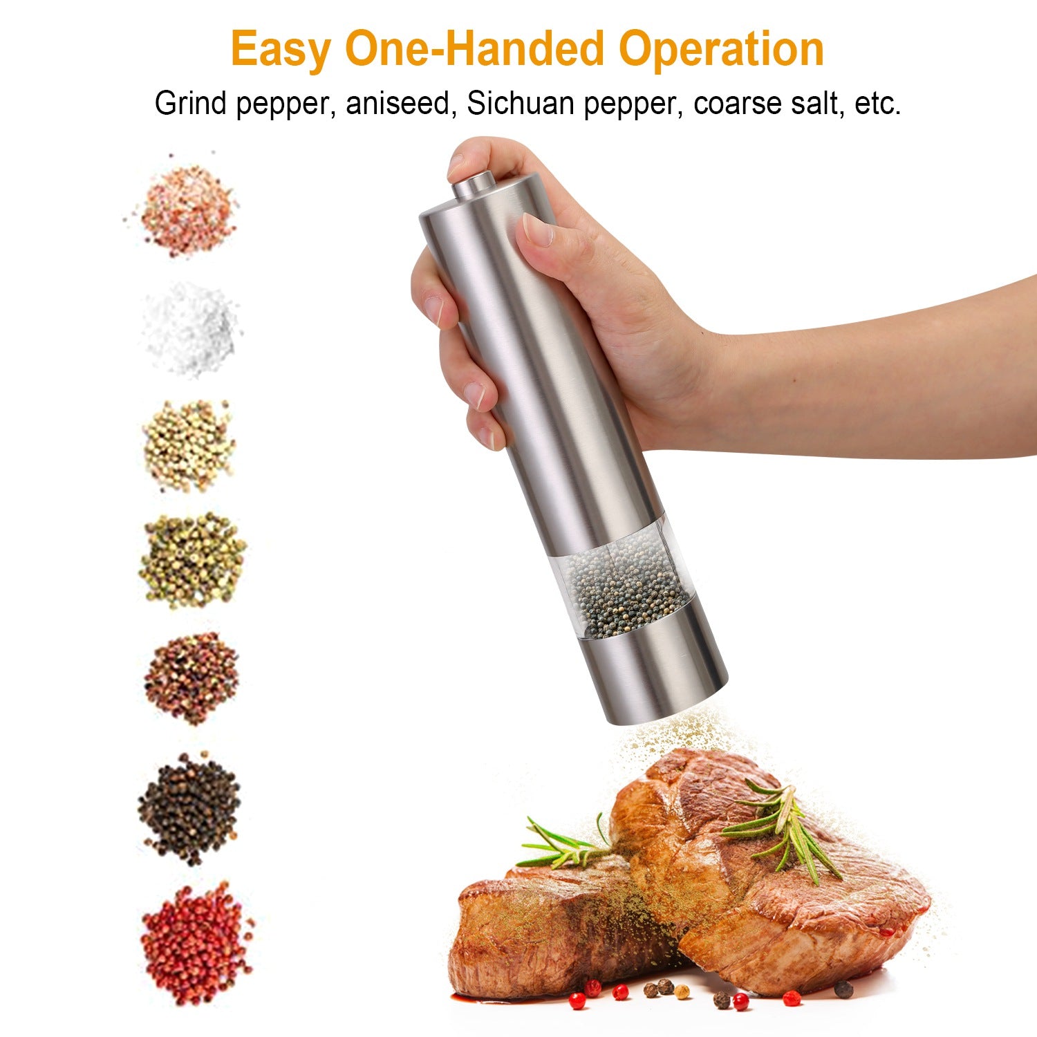Electric Salt Pepper Grinder Adjustable Stainless Steel Mill