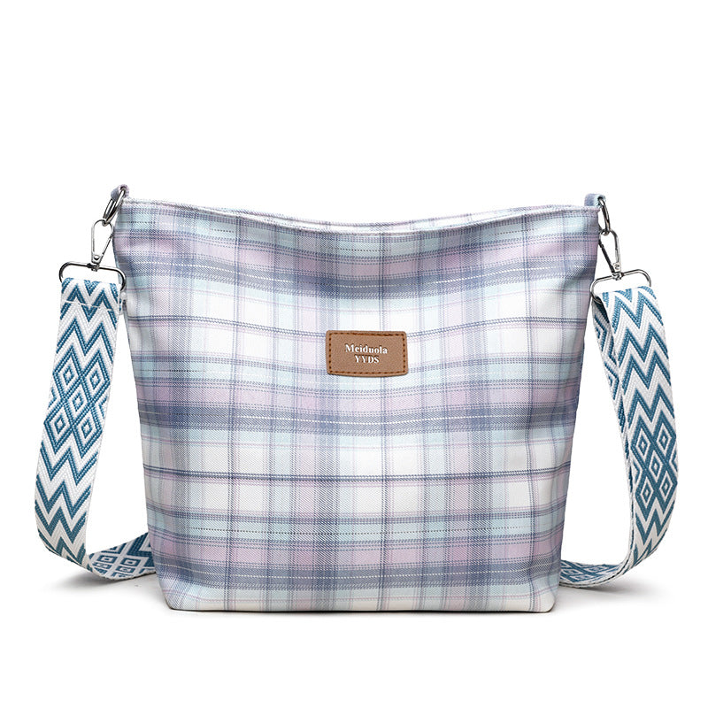 Women Large Capacity Contrast Check One Shoulder Commuter Messenger Bag