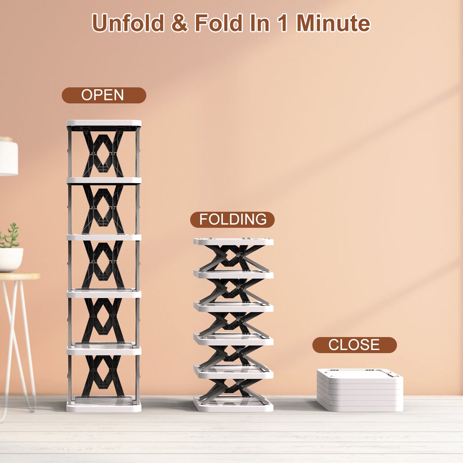 Space Saving 6-Tier Foldable Shoe Rack Narrow Storage Organizer