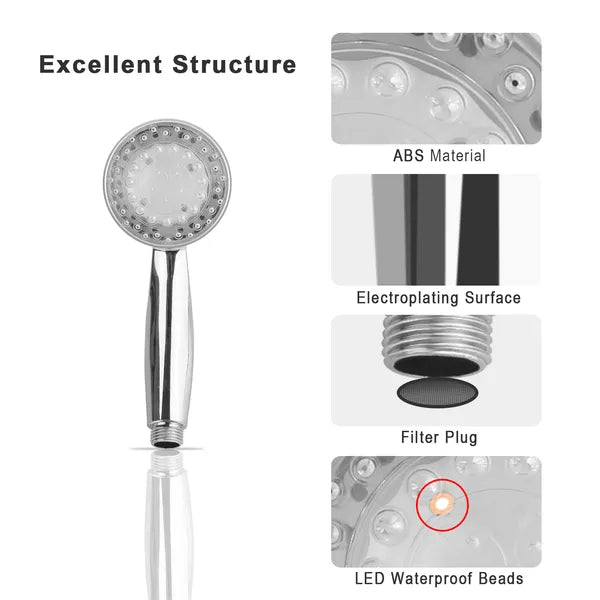 LED Shower Head Handheld Color Changing Water Powered