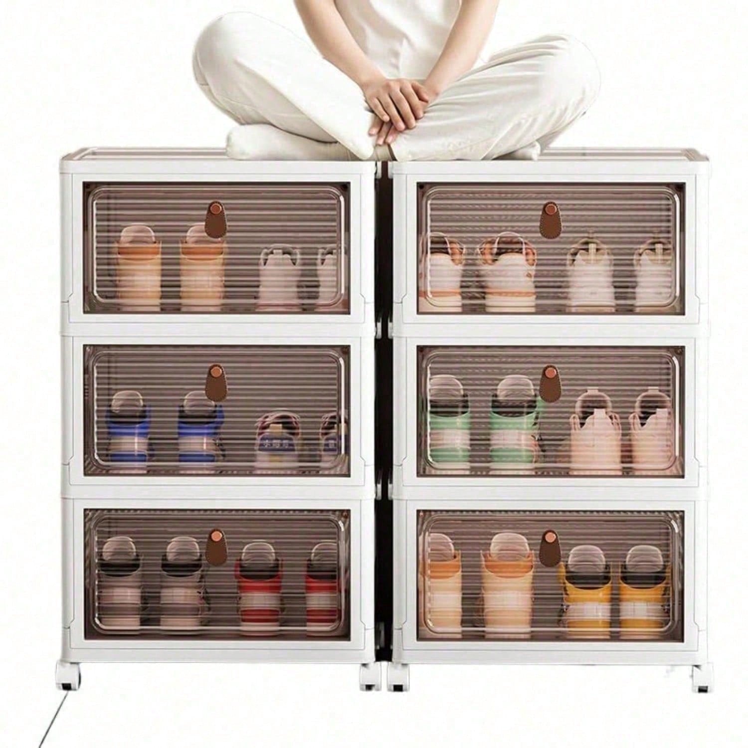 Stackable Shoe Storage Rack Plastic Cabinet Clear Door Organizer