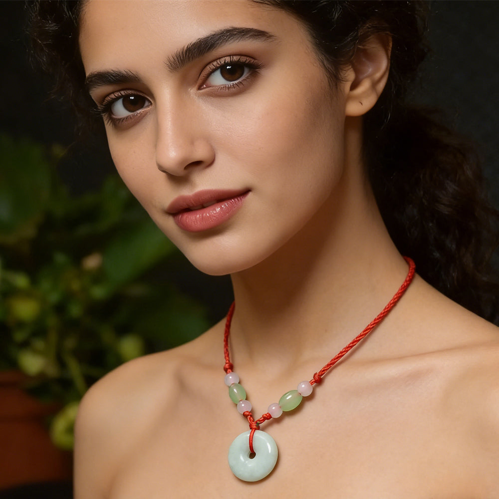 Natural Jade Peace Donut Necklace Healing Crystal Lucky Charm