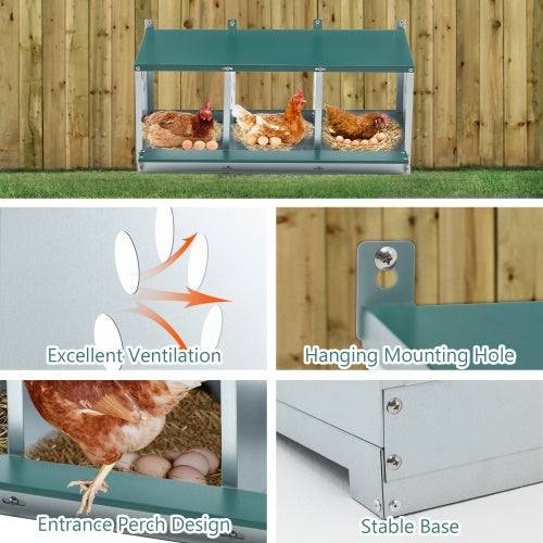 3-Compartment Metal Chicken Nesting Boxes – Galvanized Steel Nesting Box for Hens