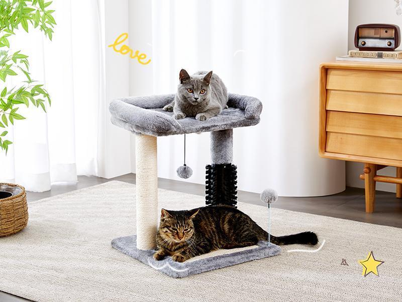 Premium 4 in 1 Cat Tree Tower with Grooming Brush and Scratcher