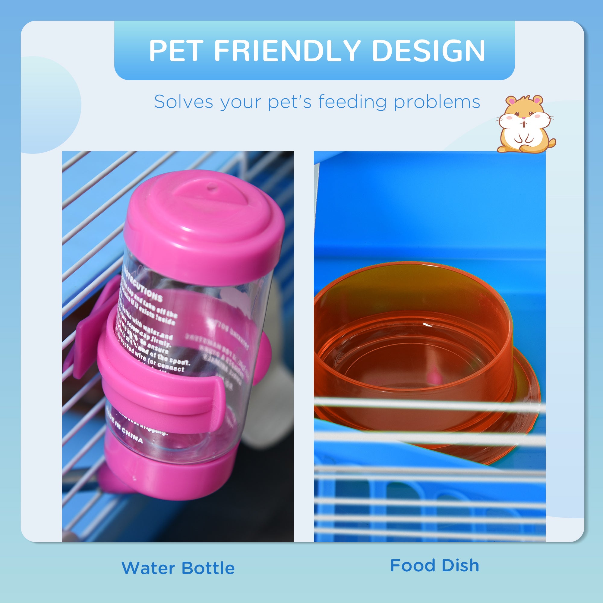 2-Level Hamster Cage with Exercise Wheel & Play Tubes – Small Animal Habitat for Rodents