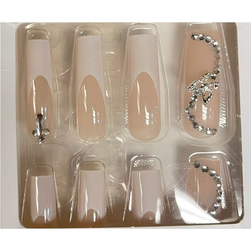 24 PCS White Flower Butterfly Long Fake Nails