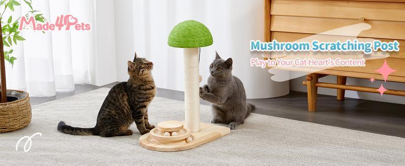 Premium Mushroom Cat Scratching Post with Ball Track Toy Board
