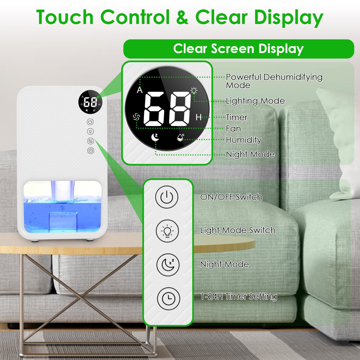 Powerful Portable Dehumidifier Quiet Smart Home Air Dryer