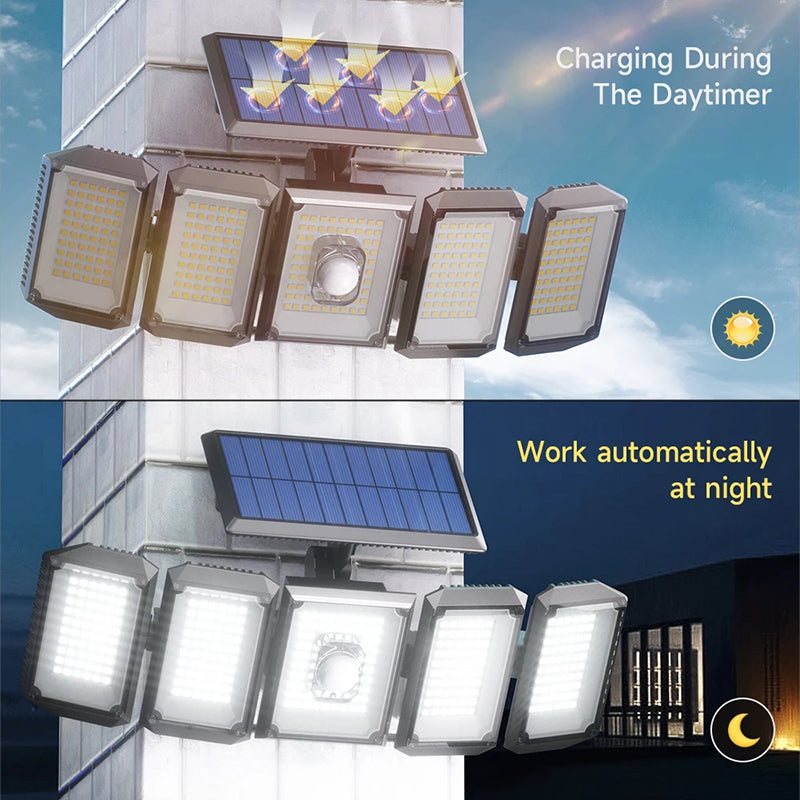 Ultra Bright Solar Street Light 5 Head Adjustable Waterproof LED