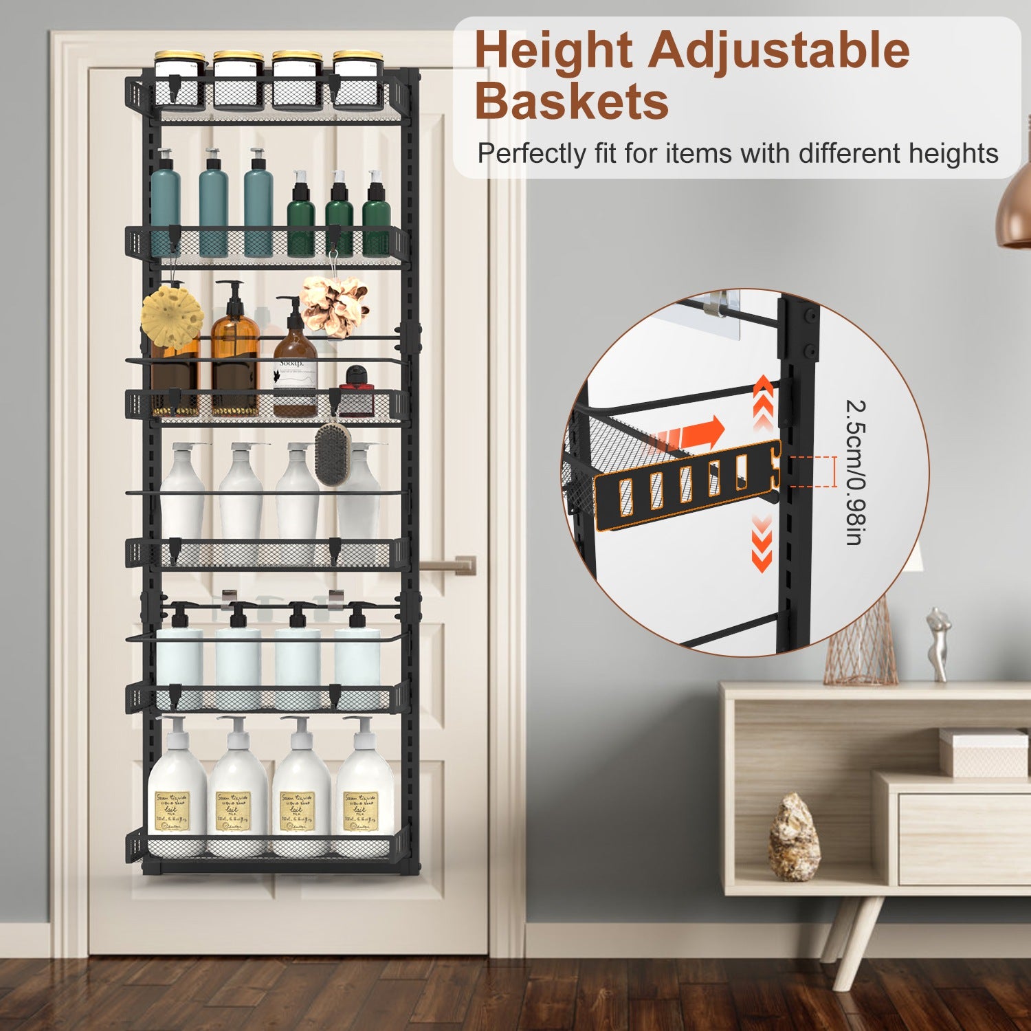 Over Door Pantry Organizer 6 Tier Carbon Steel Storage Rack
