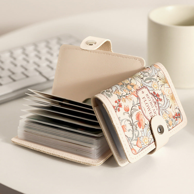 Women Retro Oil Painting Flower Card Holder Large Capacity Wallet