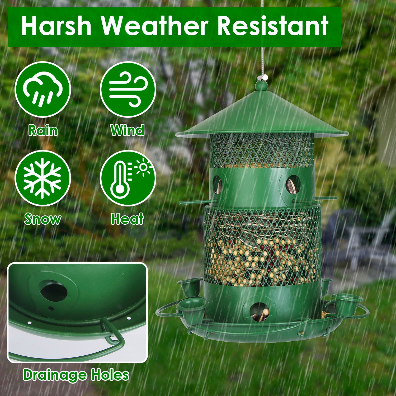 Large Squirrel Proof Hanging Bird Feeder Metal 6 Perch Garden