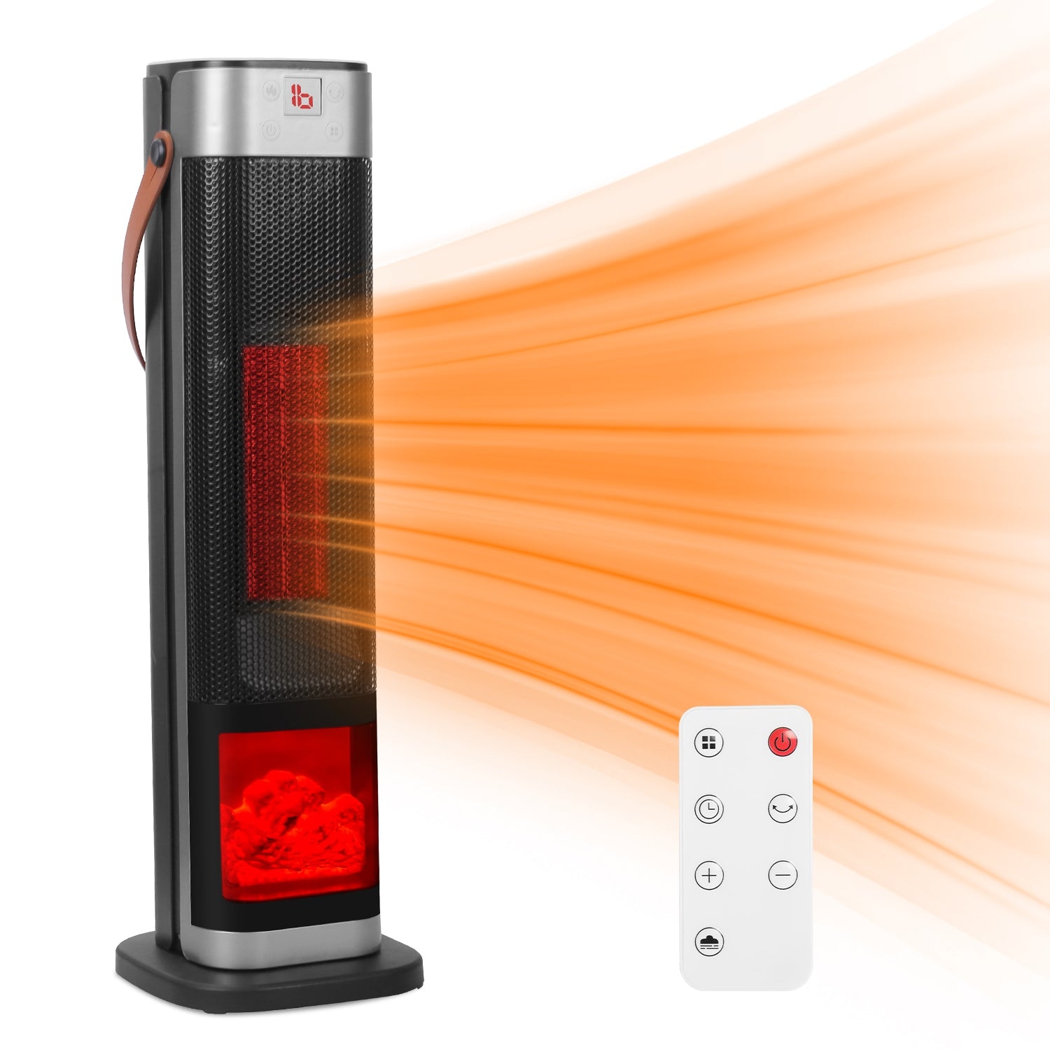 1500W Oscillating Tower Space Heater with Flame Remote Control
