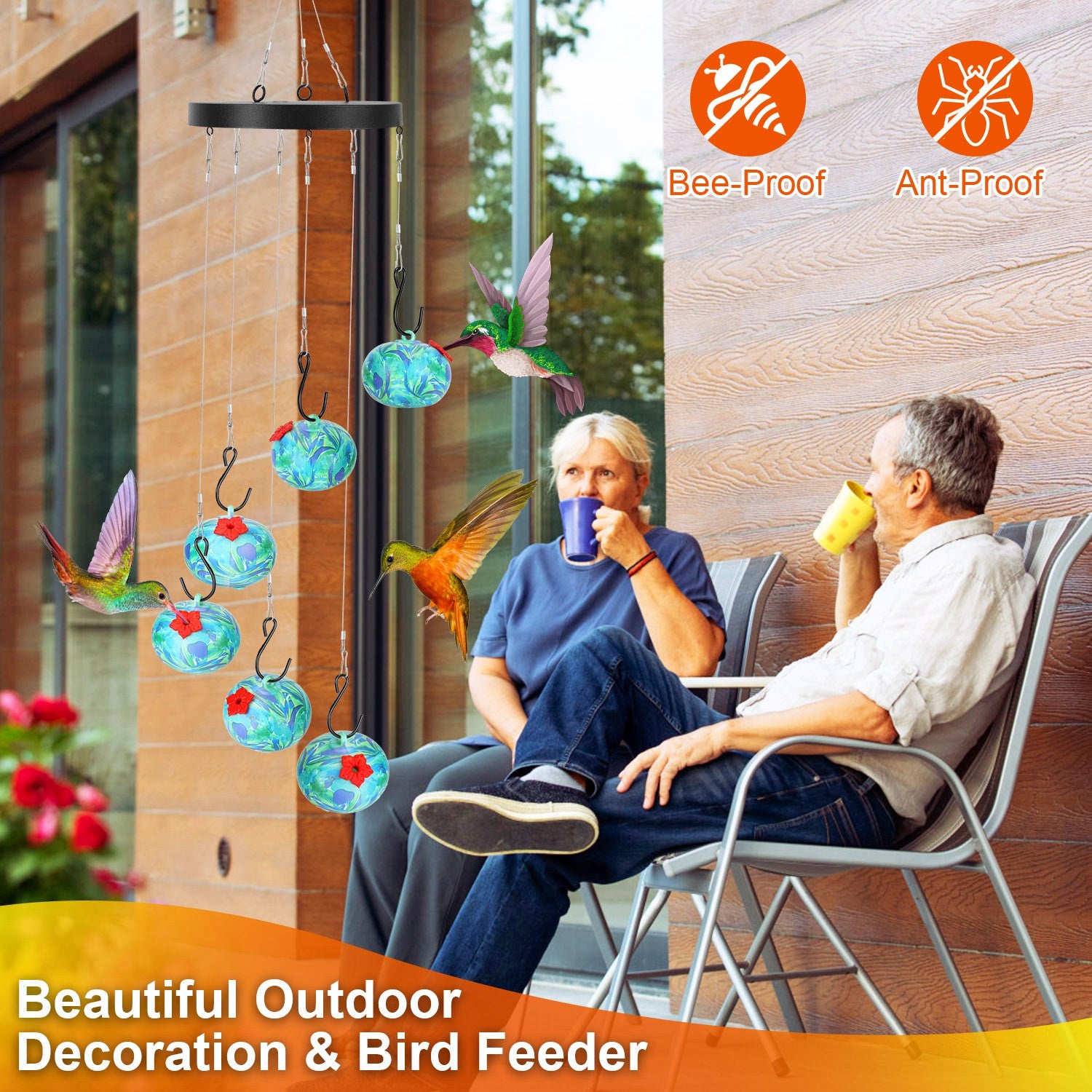 Hummingbird Feeder Wind Chimes Hanging Outdoor Garden Decor