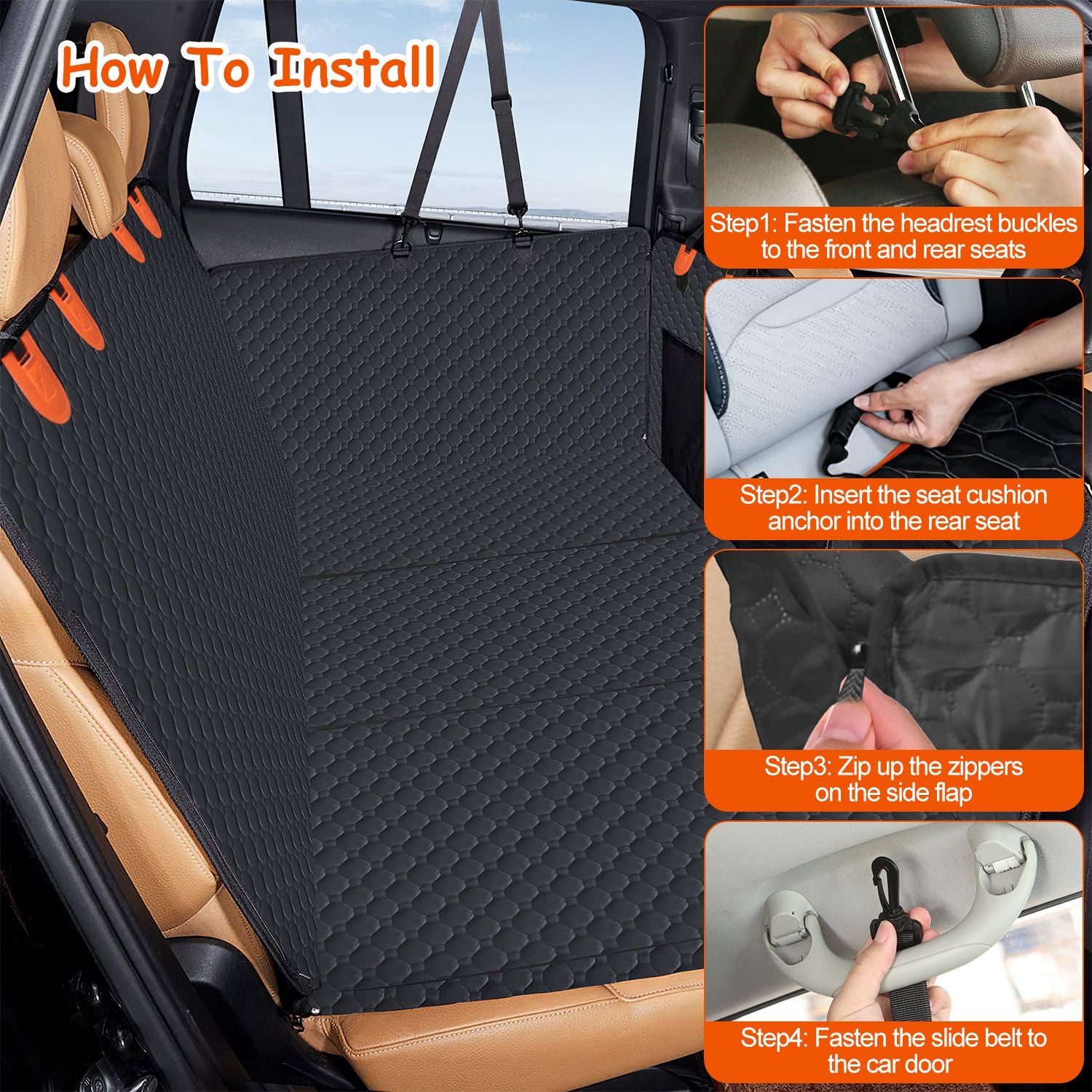 Dog Car Back Seat Cover with Mesh Window and Waterproof Protection