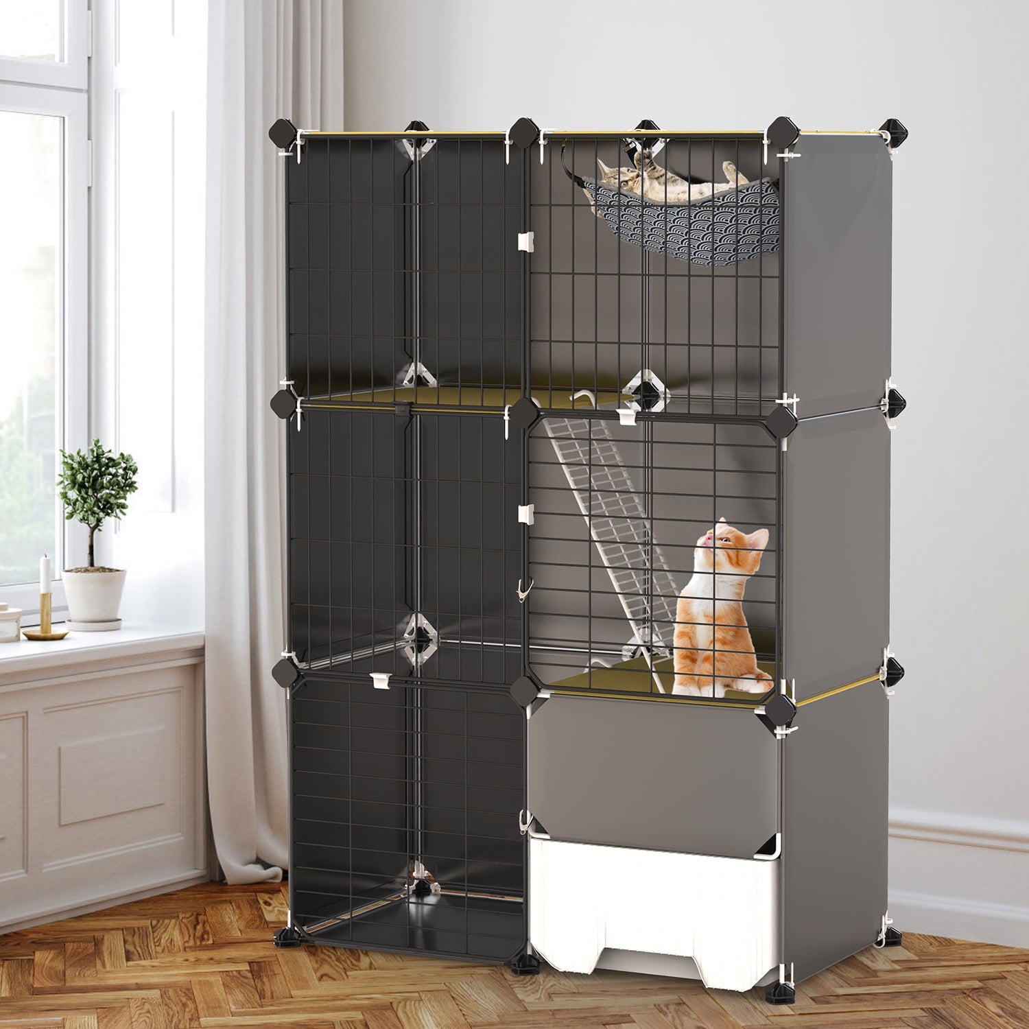 Premium 3 Tier Indoor Cat Cage with Hammock and Ladder