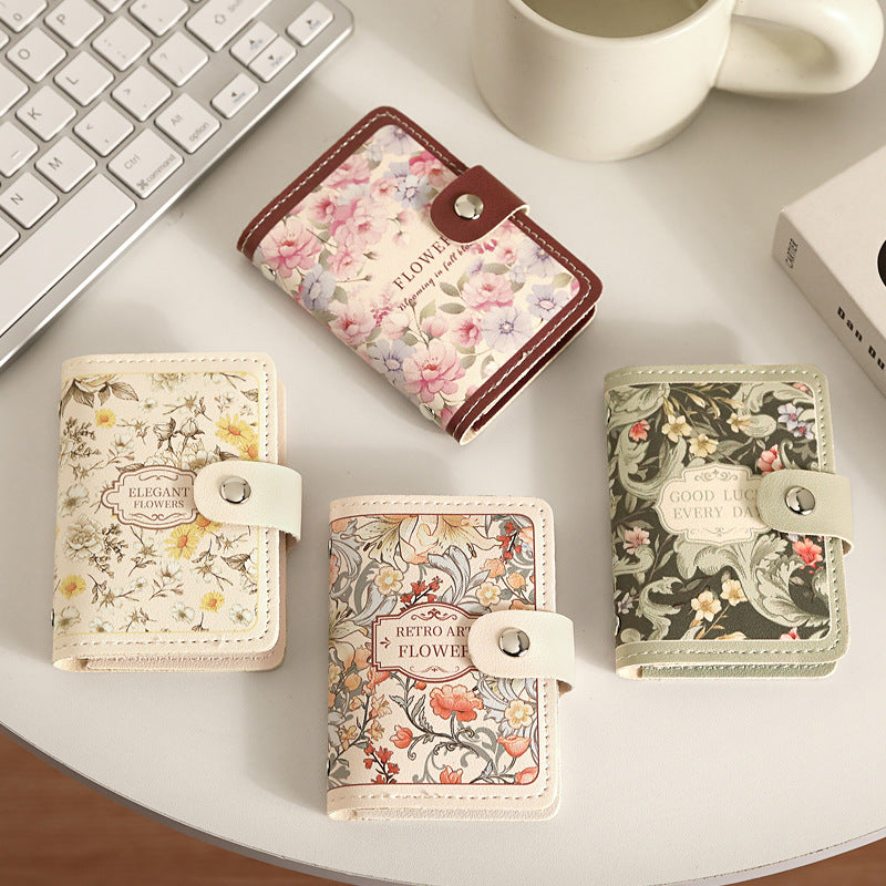 Women Retro Oil Painting Flower Card Holder Large Capacity Wallet