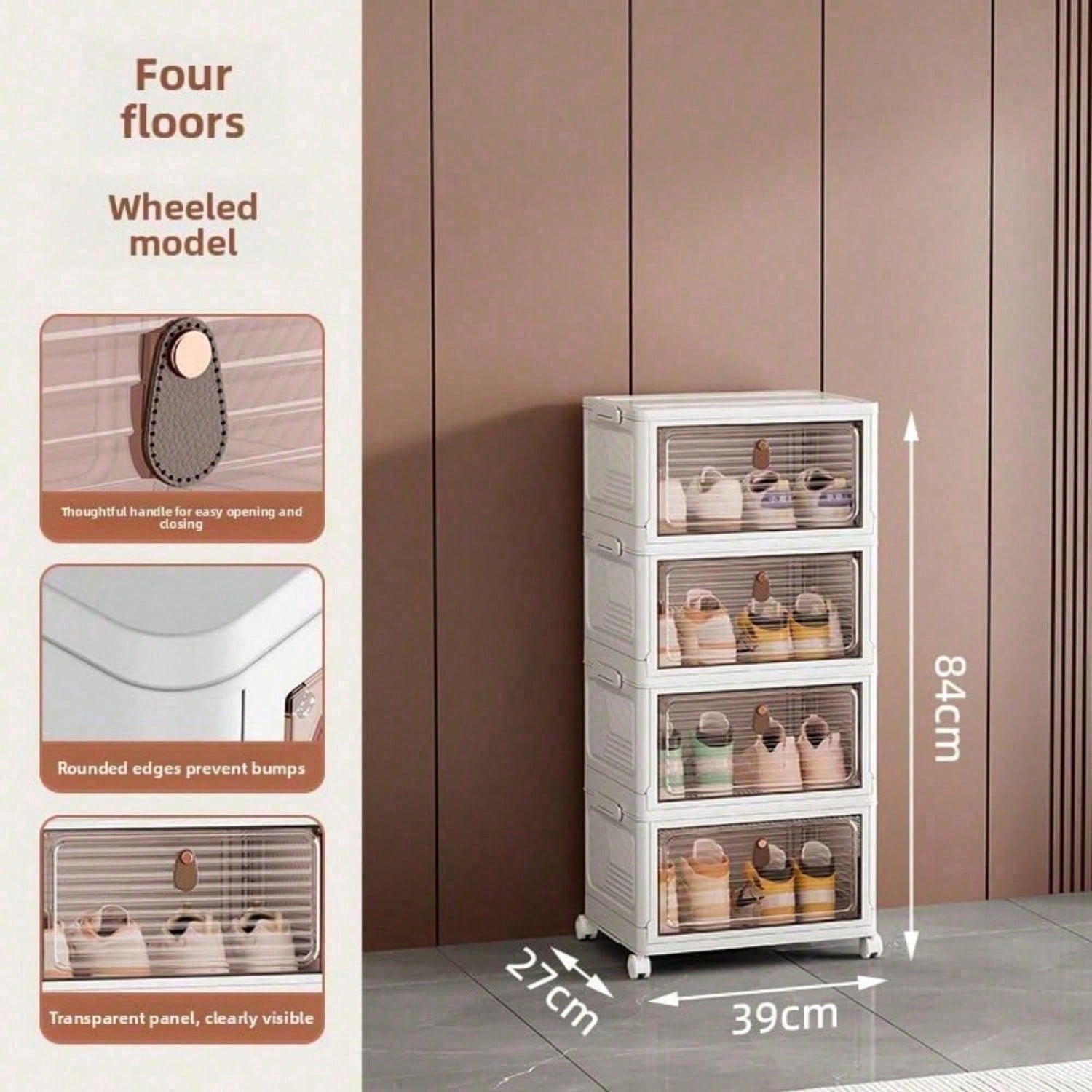 Stackable Shoe Storage Rack Plastic Cabinet Clear Door Organizer