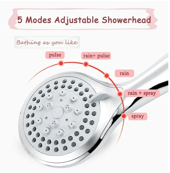 High Pressure Handheld Shower Head with 5 Spray Modes & Hose